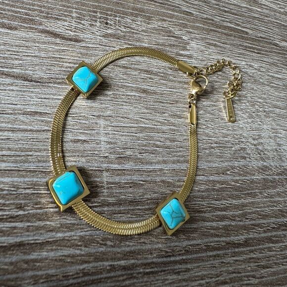 Gold and Turquoise bracelet N943 - Picture 4 of 6
